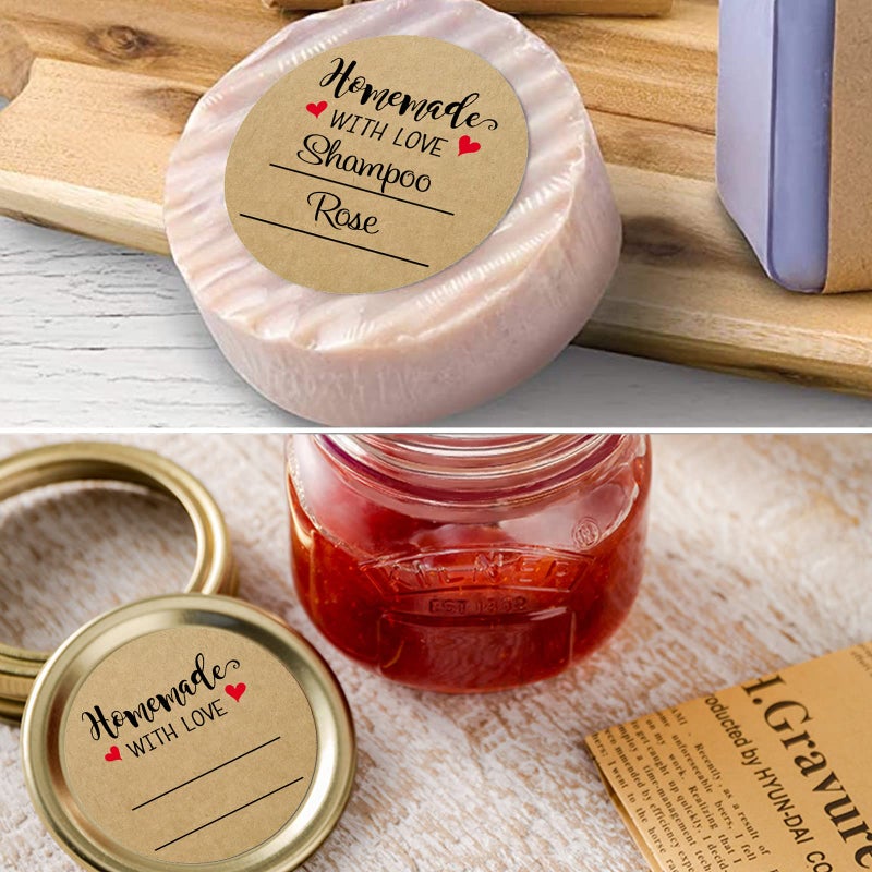 BATTOO 2 Inch Homemade with Love Sticker with Lines for Writing (500 Labels per roll) Brown Kraft Stickers for Canning Labels Jar, Store Owners, Crafts, Organizing, Gift, Price Tags, Envelop Seal - Image 5